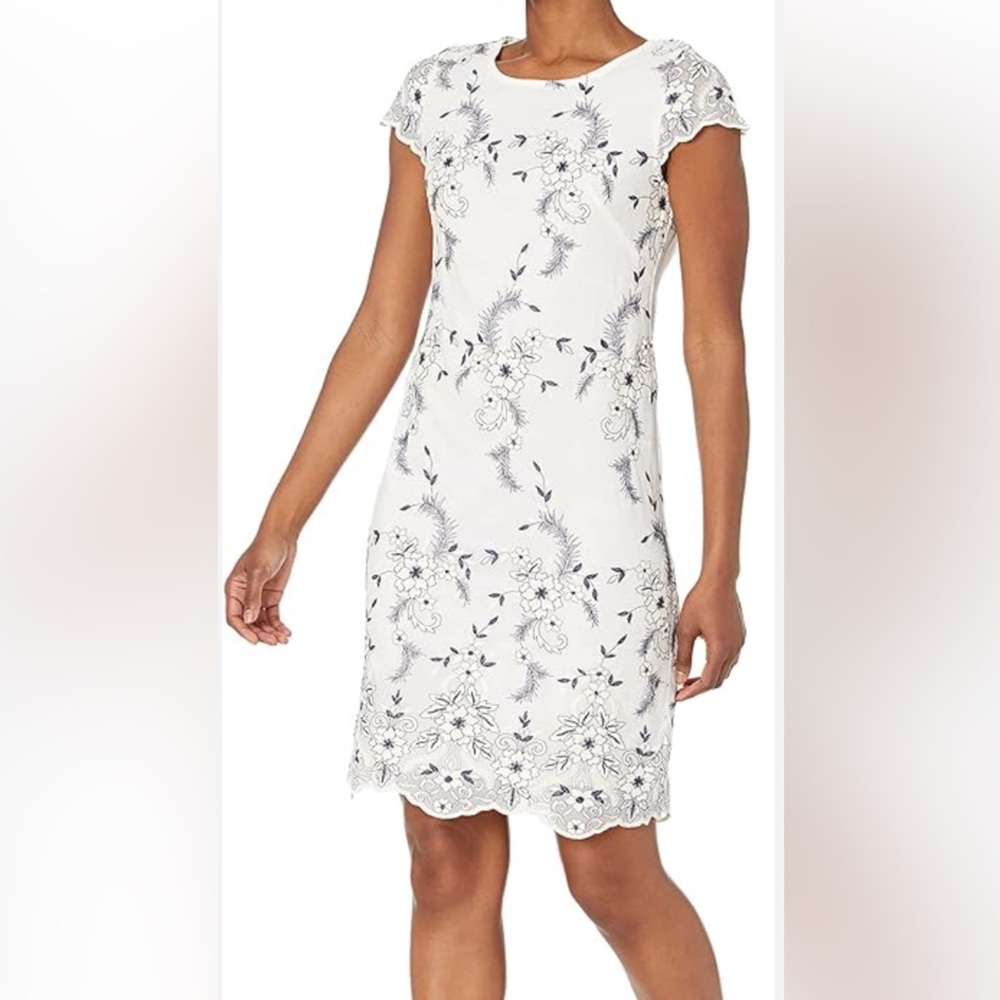 Donna Ricco New York white and blue floral embroidered lace dress size 12